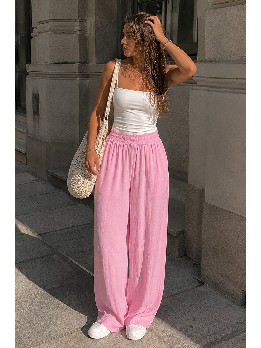 Pembe Transparan Yüksek Bel Pantolon Mg2871
