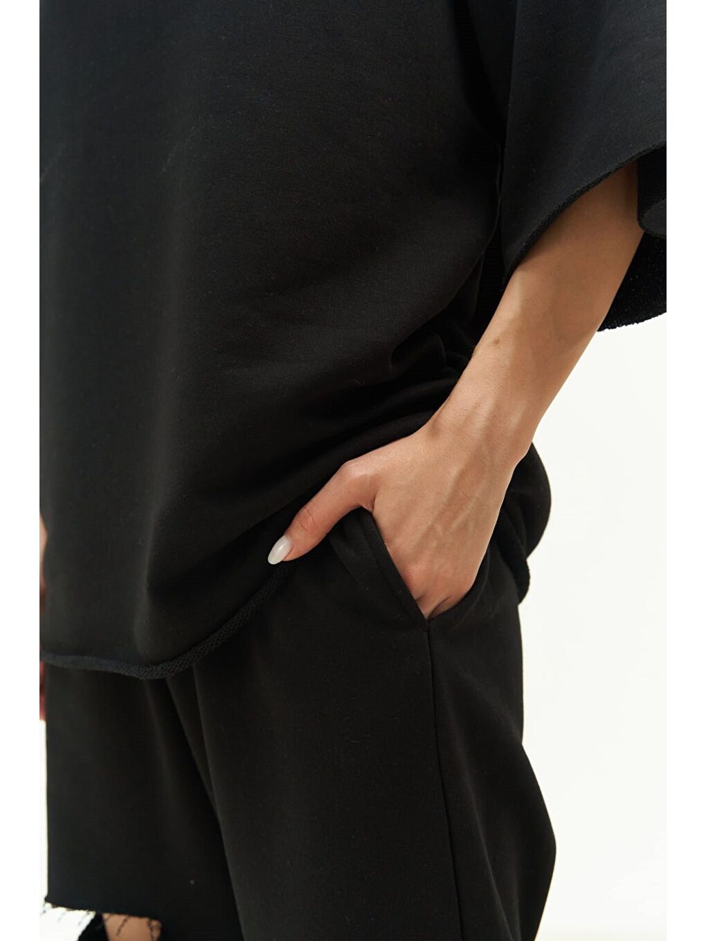 Lion Siyah Oversize T-shirt Yırtıklı Eşofman Takım-5