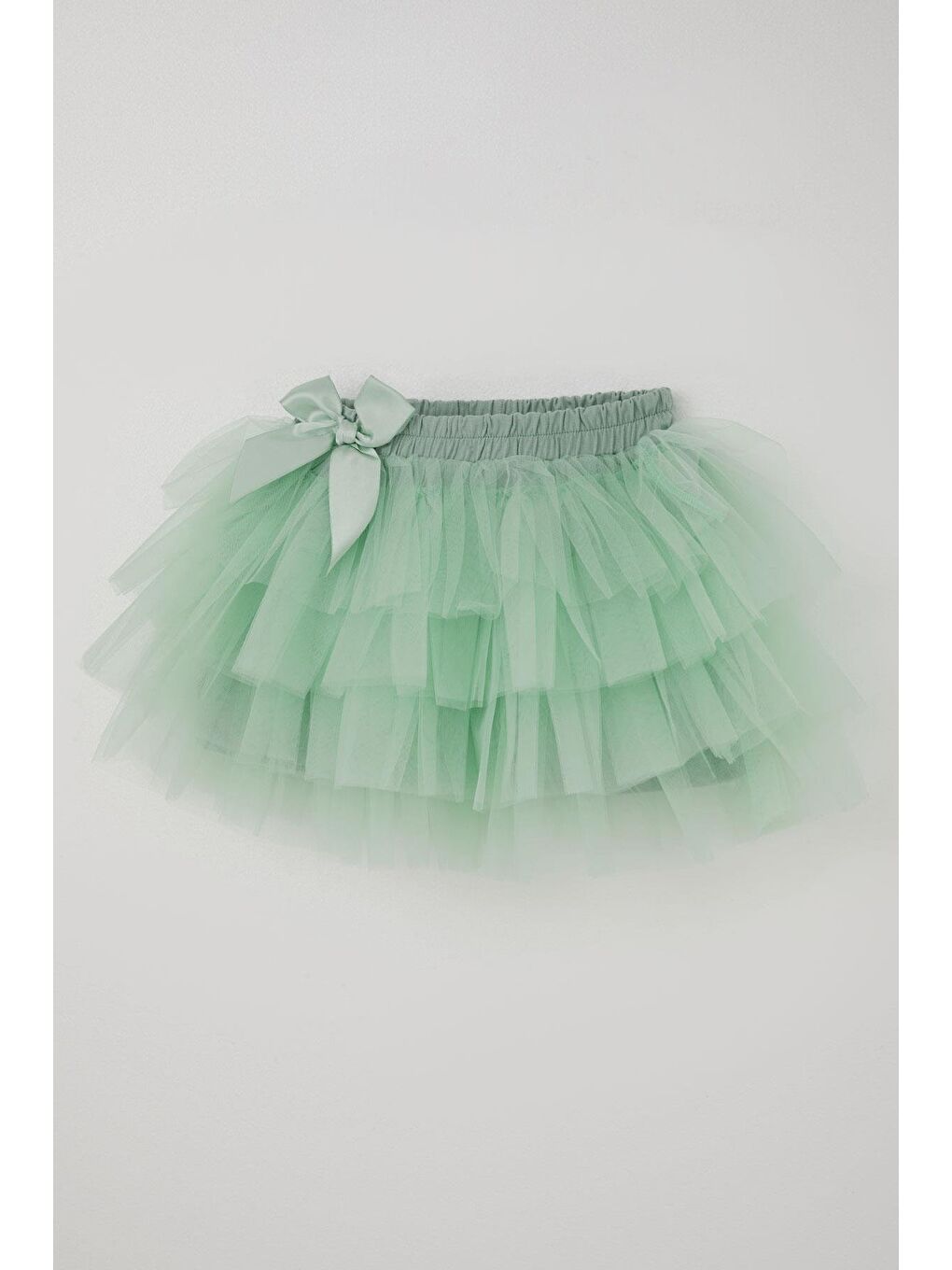 Turkuaz Kız Çocuk Tütü Etek Tül Detaylı Katlı Fiyonk Aksesuarlı Su Yeşili (4-8 Yaş)-2
