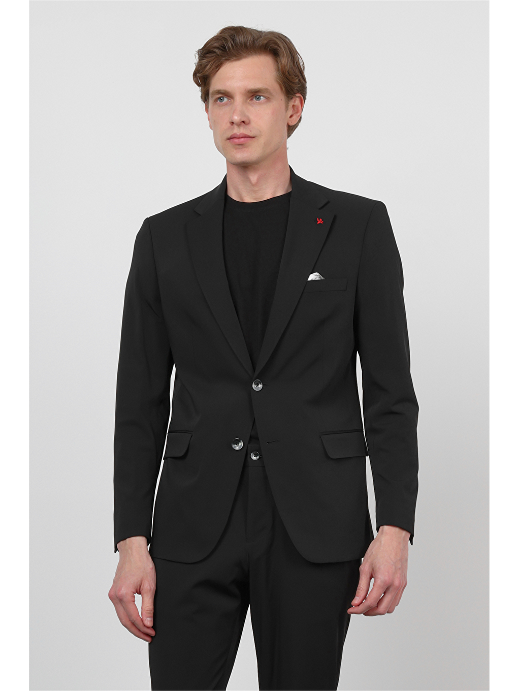 Siyah Kendinden Desenli Mono Yaka 6 Drop Slim Fit Takım Elbise 1001260162-1