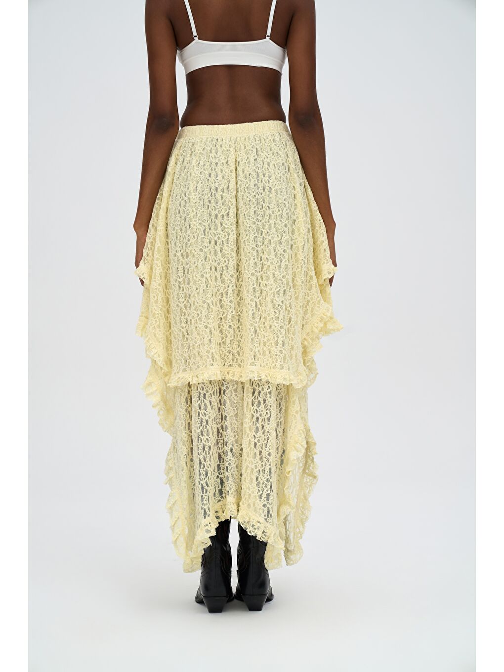 Mireya Asimetrik Sarı Dantel Etek-7