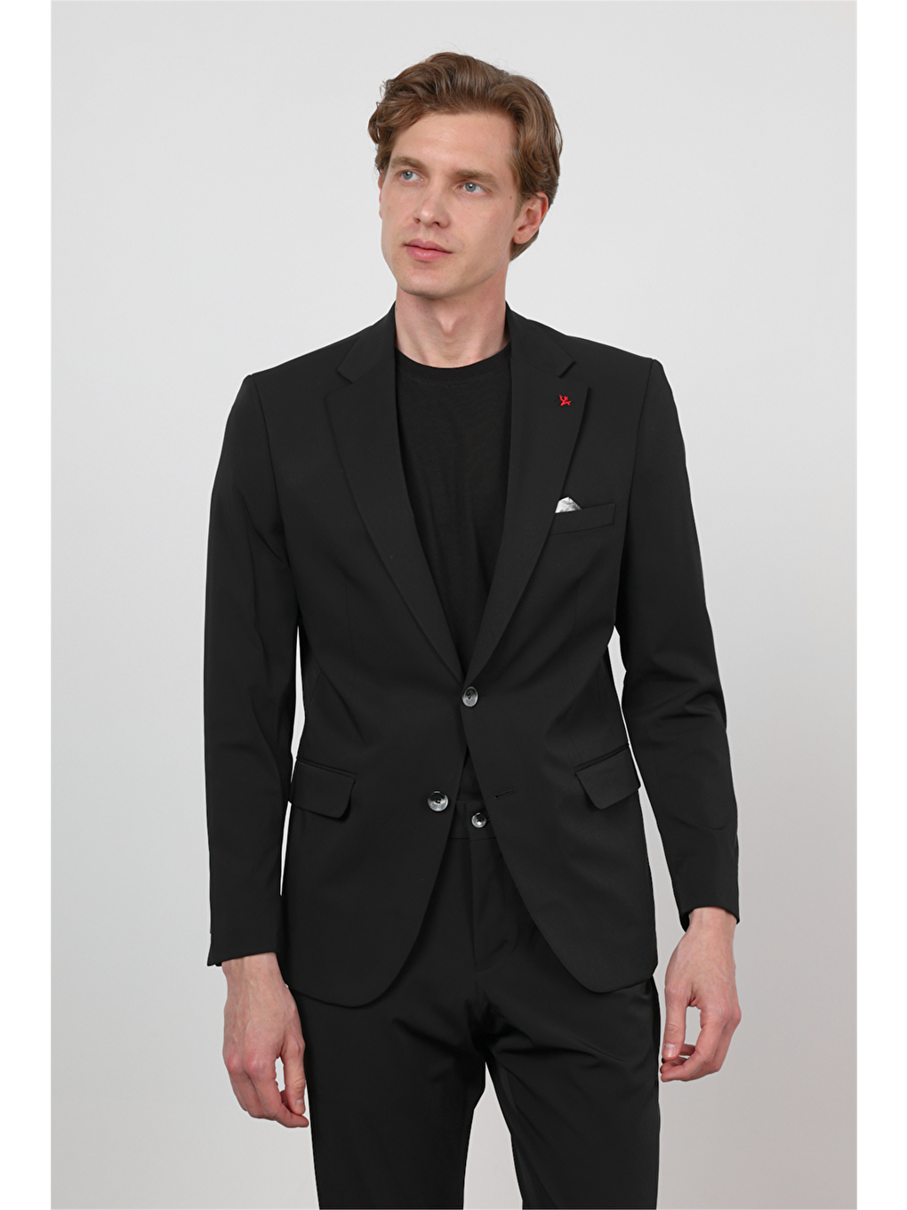 Siyah Kendinden Desenli Mono Yaka 6 Drop Slim Fit Takım Elbise 1001260162-2