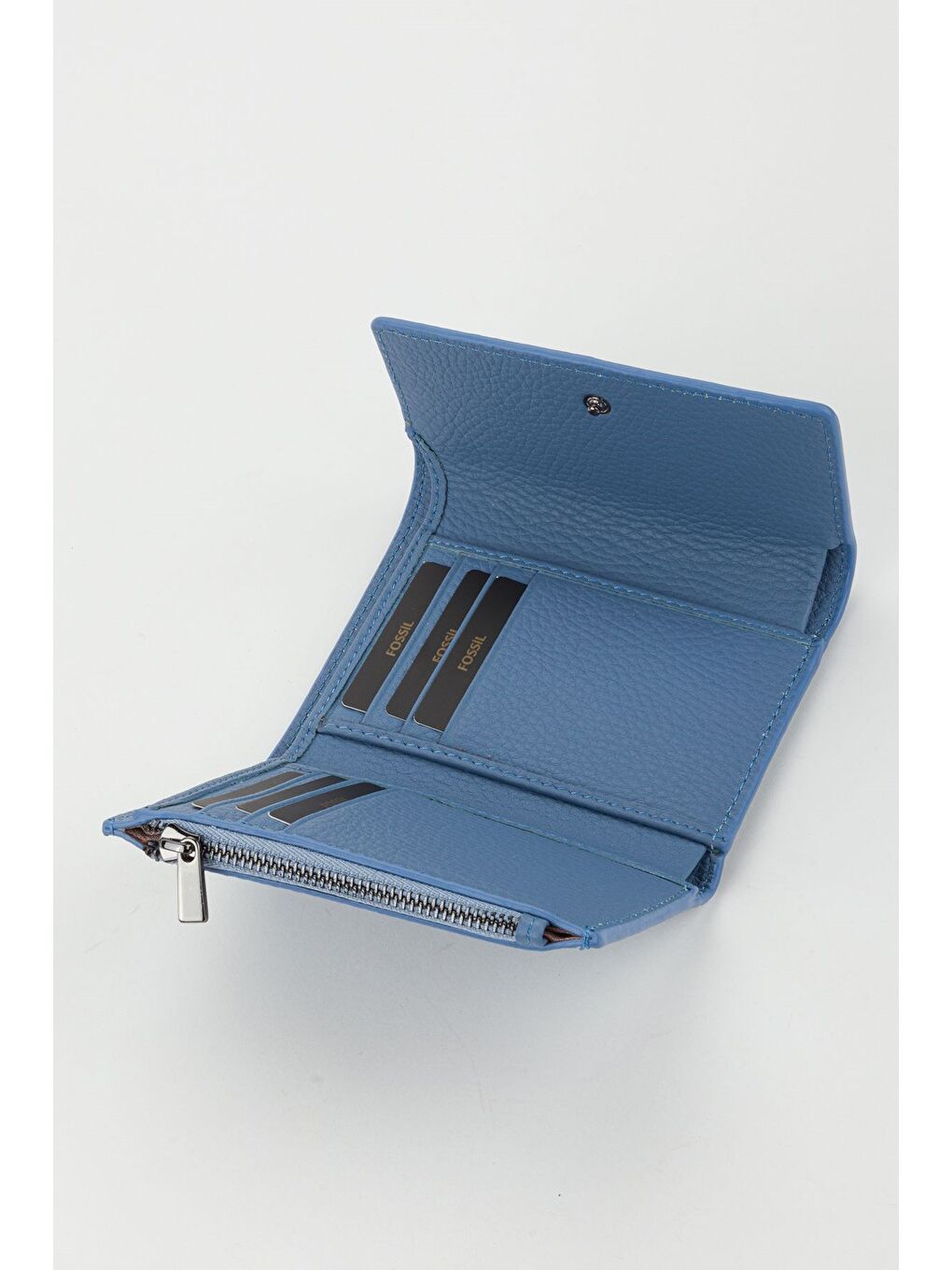 Kutulu Hakiki Deri Buz Mavi Orta Boy Kadın El Portföyü Kartlık Cüzdan-1