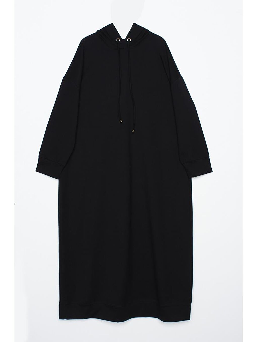 Siyah Büyük Beden Kapüşonlu Basic Örme Elbise-5