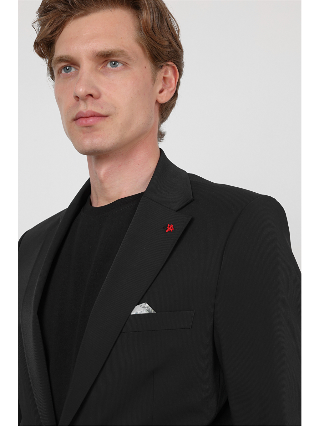 Siyah Kendinden Desenli Mono Yaka 6 Drop Slim Fit Takım Elbise 1001260162-3