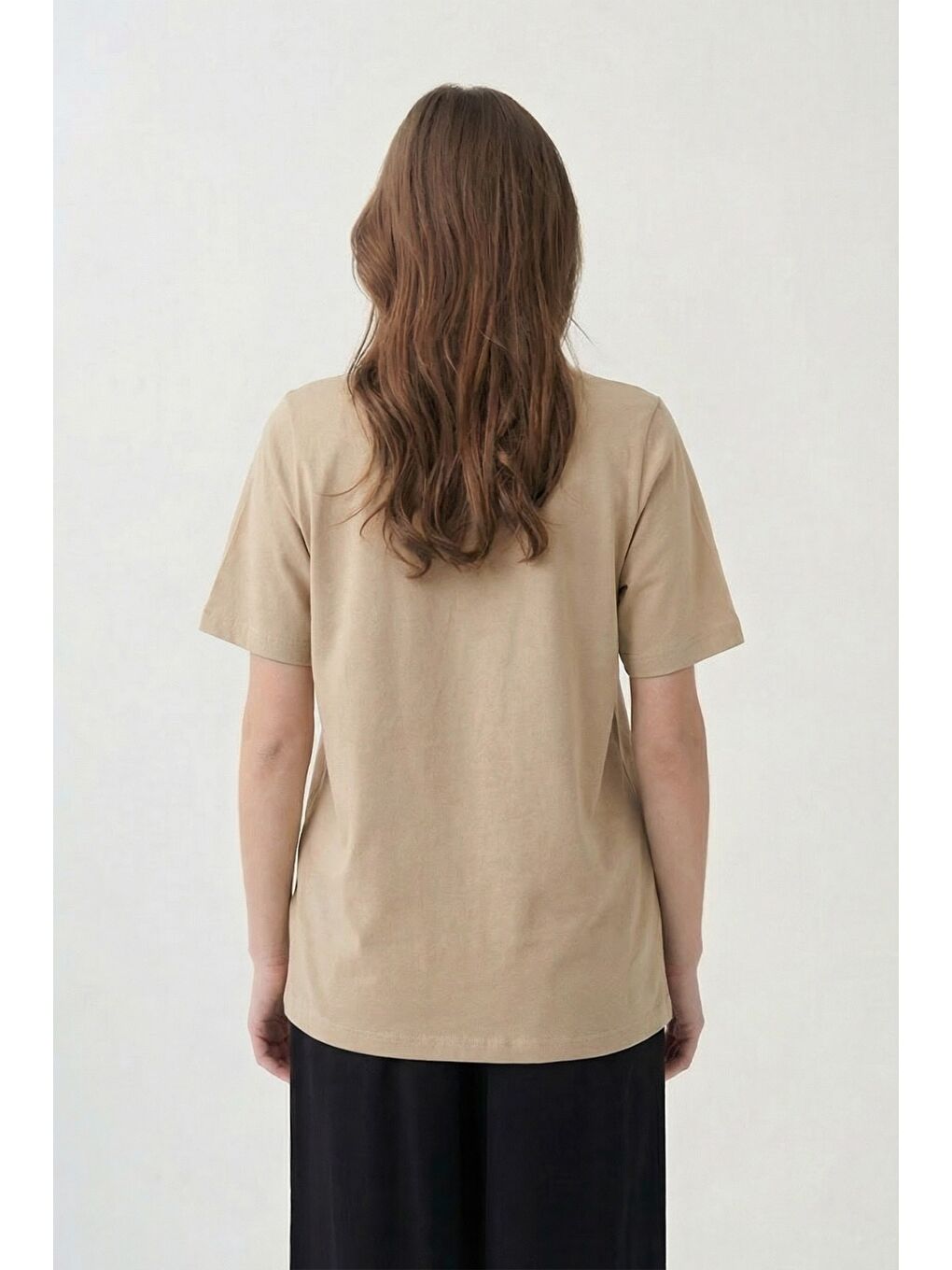 Bej-Bisiklet Yaka Modal T-Shirt-2