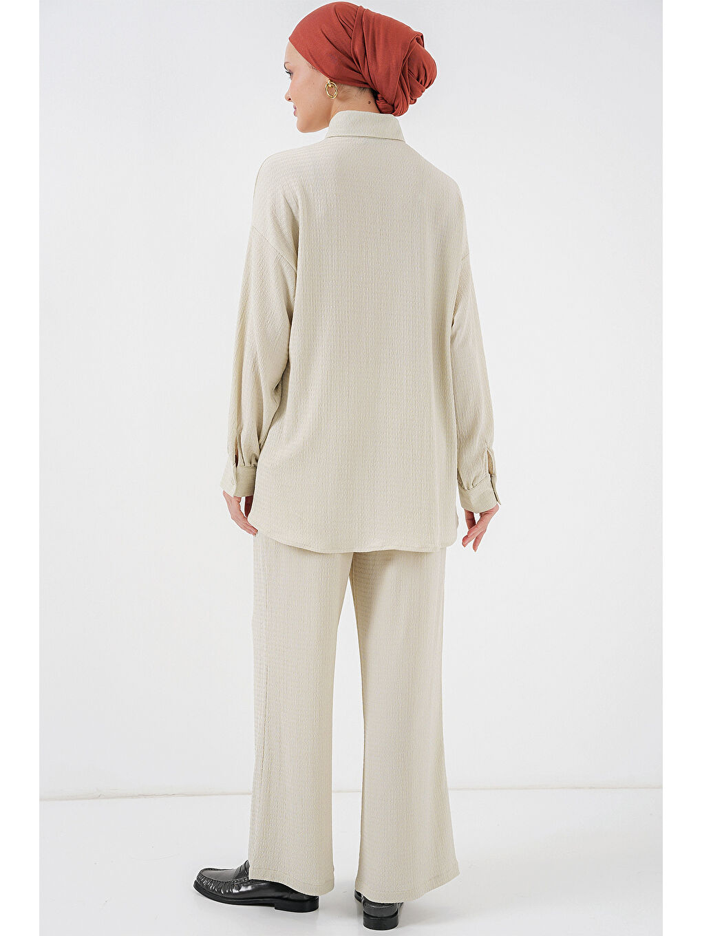 Bej Kadın Örme Tesettür Alt Üst Takım 6711 - Taş-5