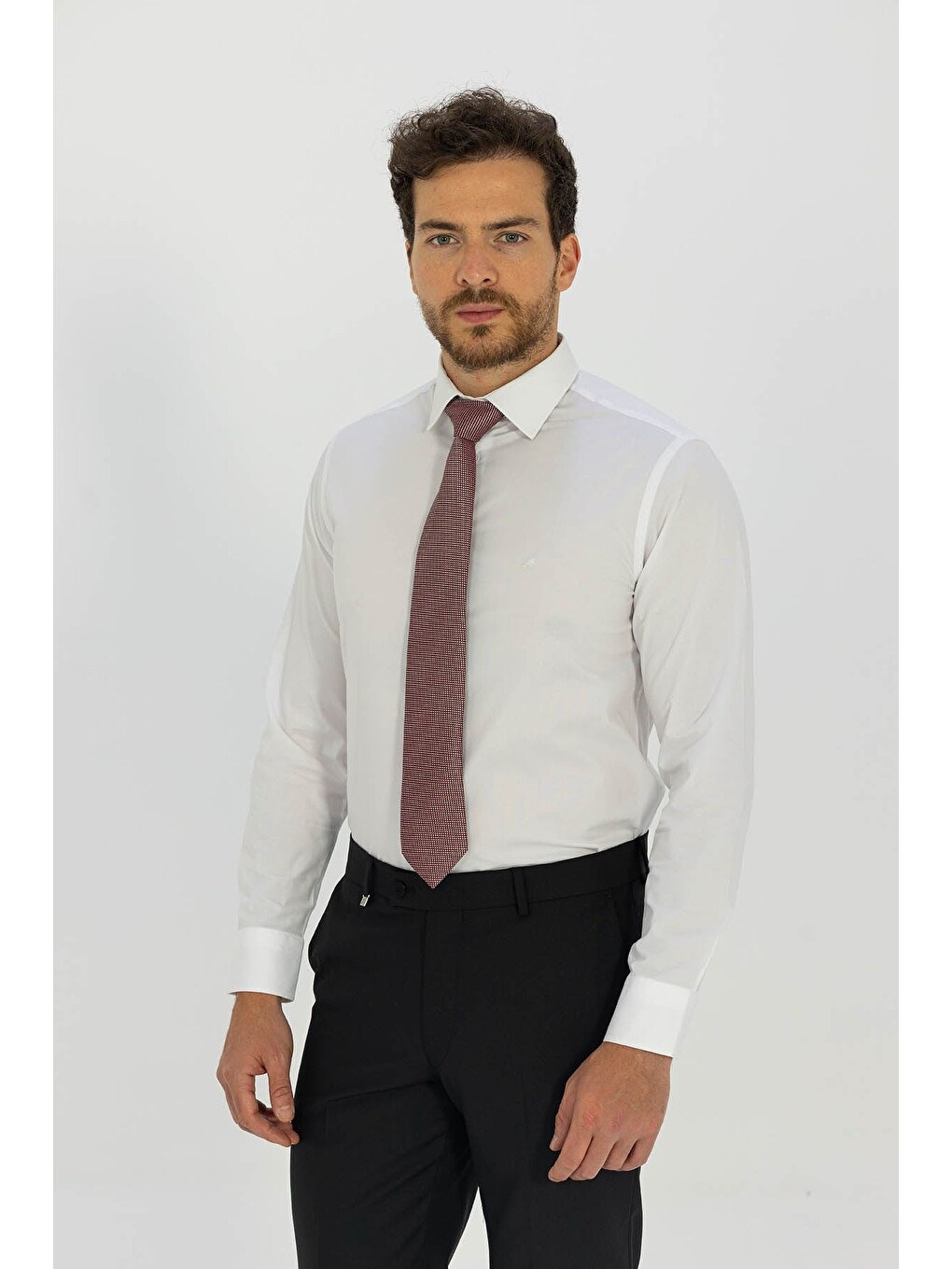 Beyaz %100 Pamuk Regular Fit Sivri Yaka Uzun Kollu Gömlek-2