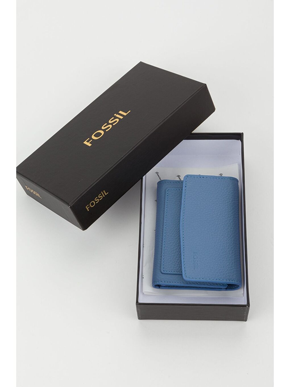 Kutulu Hakiki Deri Buz Mavi Orta Boy Kadın El Portföyü Kartlık Cüzdan-5