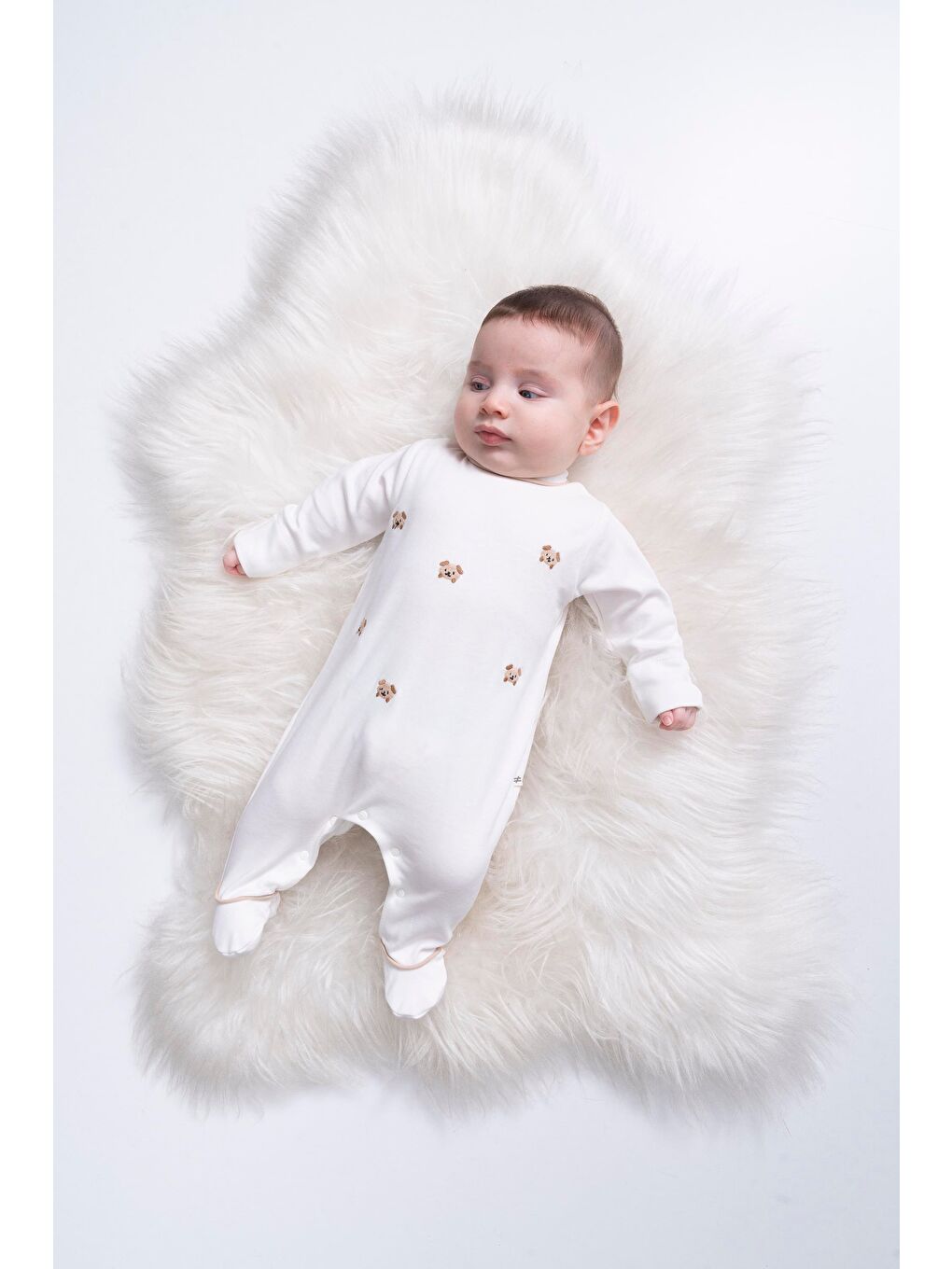 Karışık Unisex Bebek Pamuklu Ekru Nakışlı Tulum - Uzun Kollu Çıtçıtlı-1