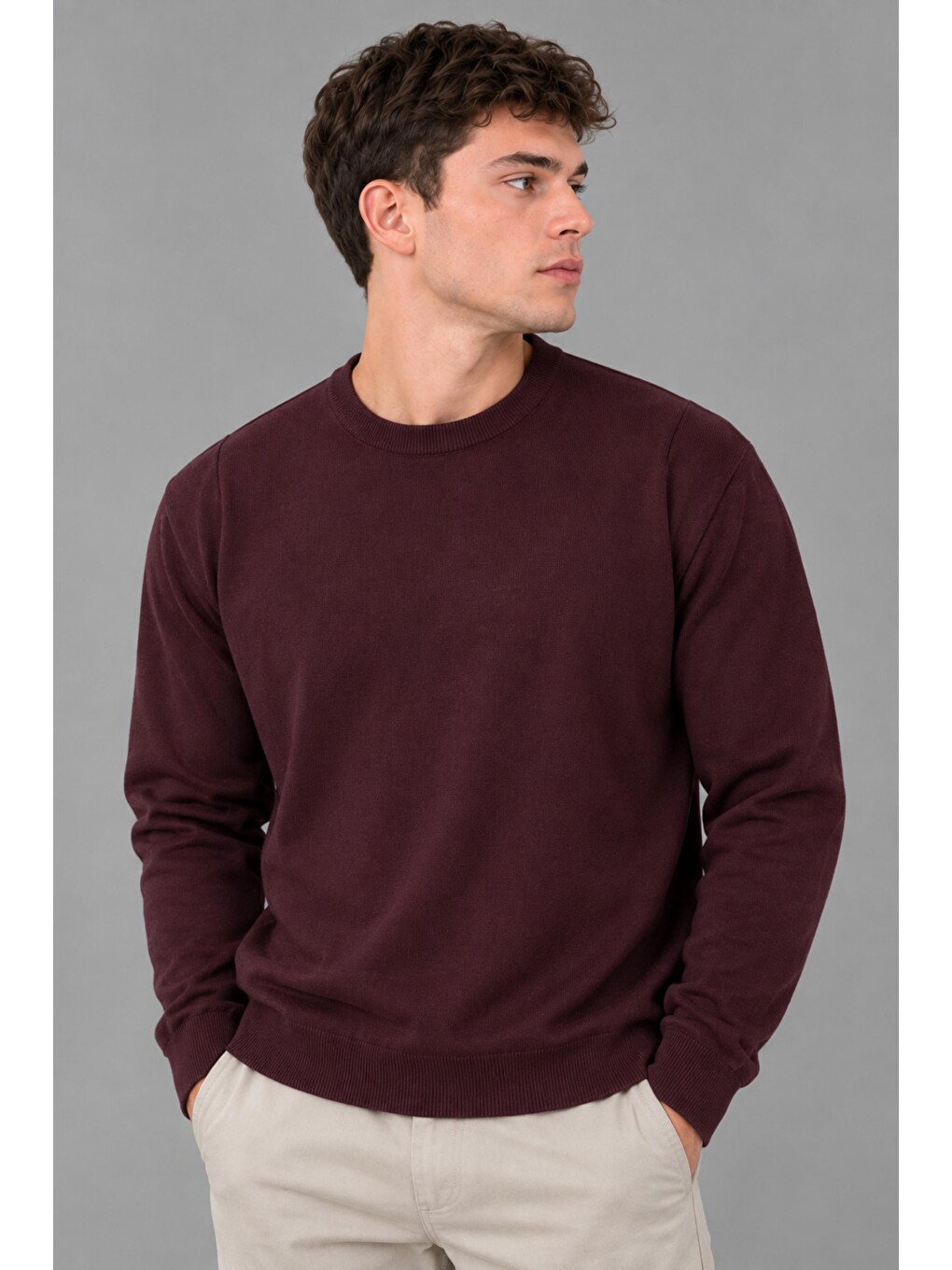 Bordo Sıfır Yaka Triko Kışlık Kazak Dp 1065_10060-2