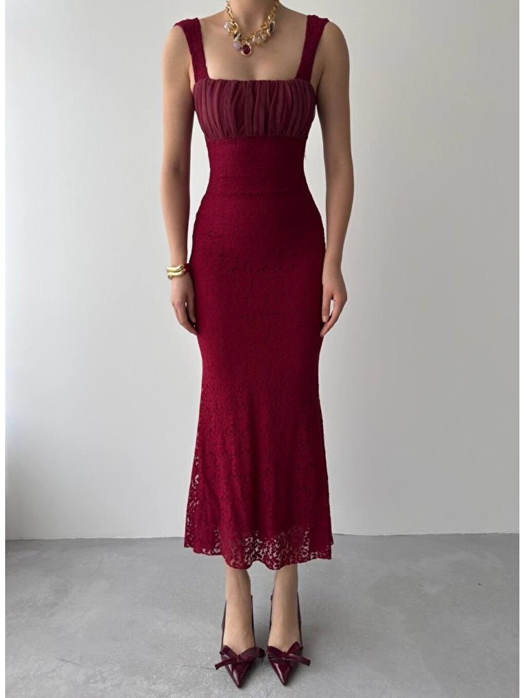 Bordo Dagı Balık Elbise-1