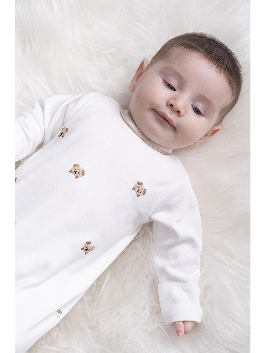 Karışık Unisex Bebek Pamuklu Ekru Nakışlı Tulum - Uzun Kollu Çıtçıtlı-4