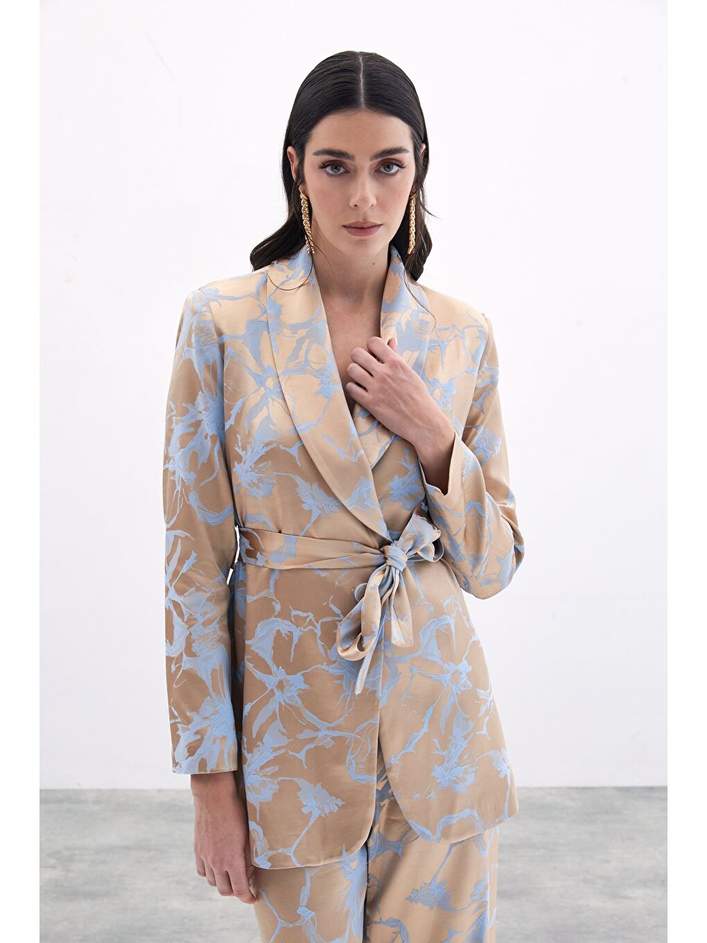 Desenli Uzun Ceket - Bebe Mavi