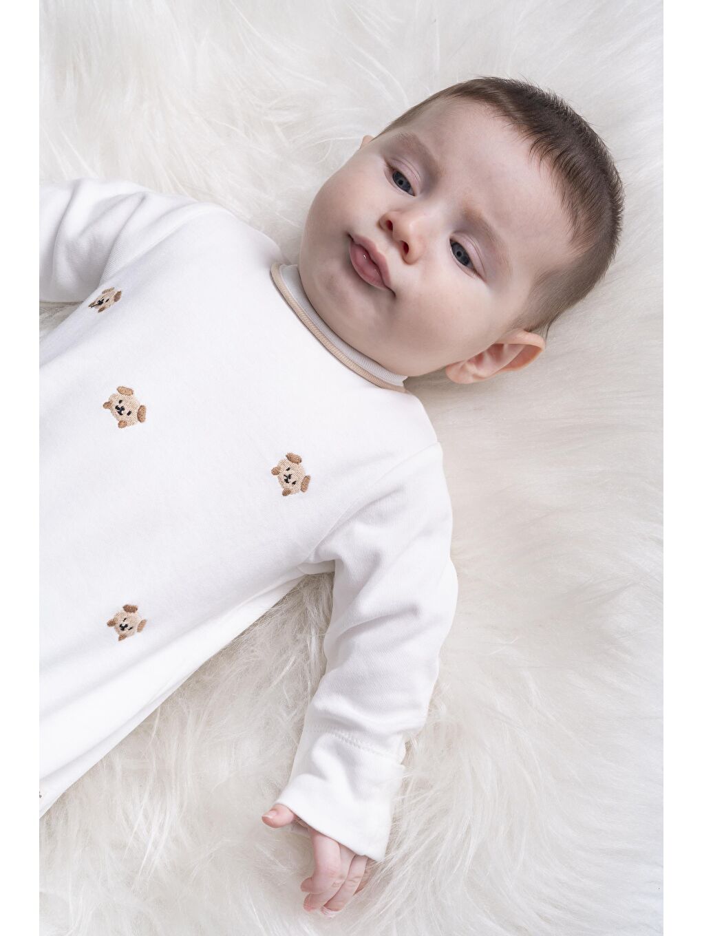 Karışık Unisex Bebek Pamuklu Ekru Nakışlı Tulum - Uzun Kollu Çıtçıtlı-7