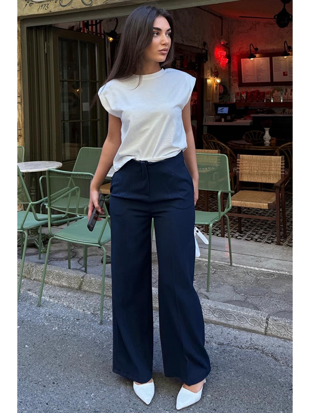 Lacivert  Premium Yüksel Bel Pileli Pantolon Mg2717-5