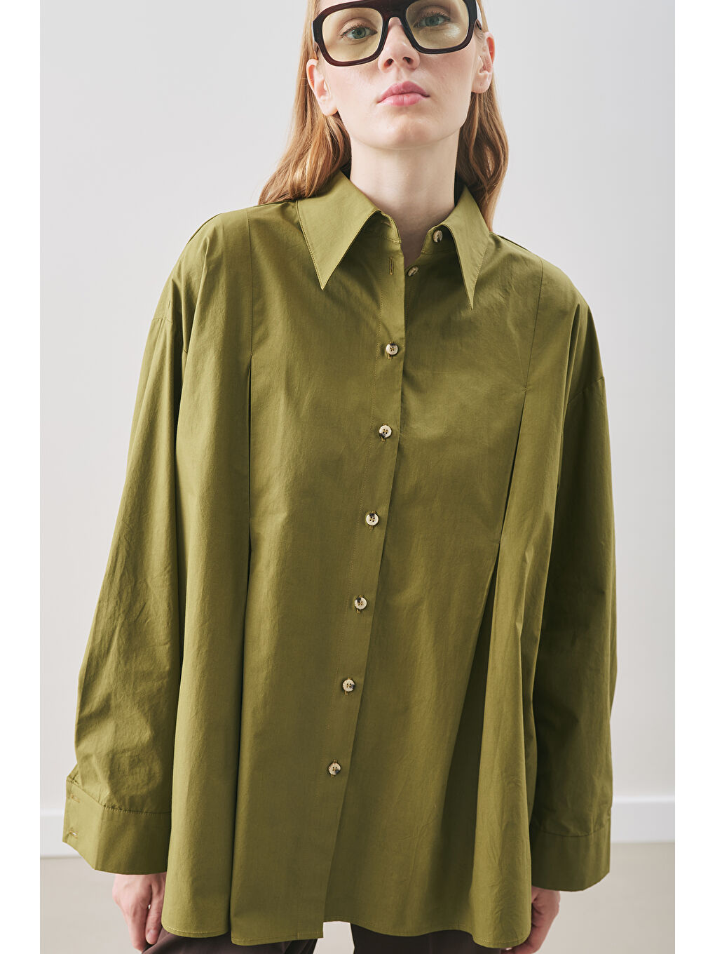 Parçalı Tasarım Gömlek Yağ Yeşili-1