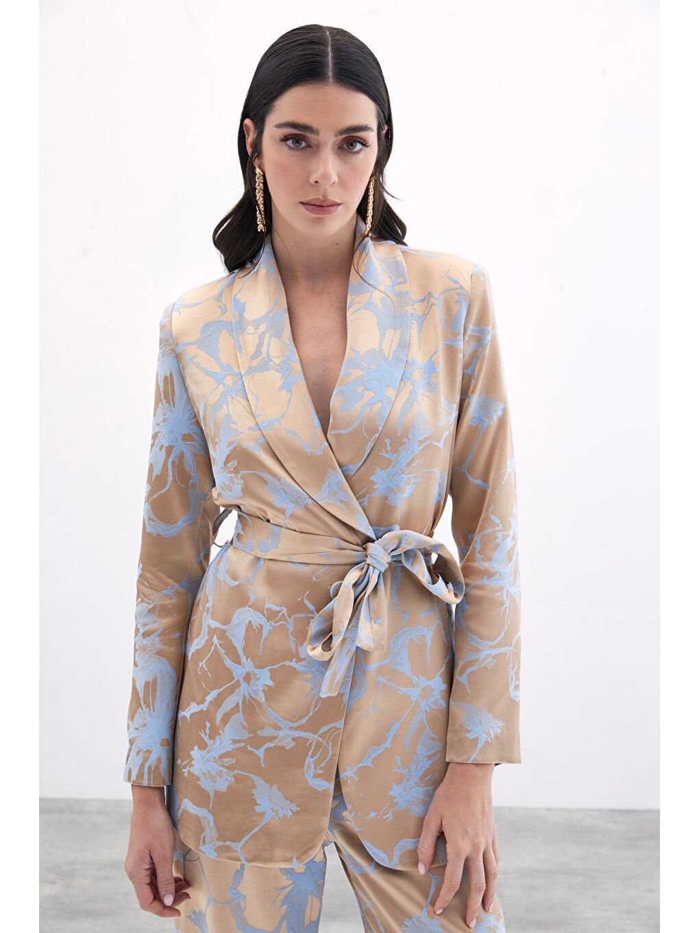 Desenli Uzun Ceket - Bebe Mavi-2