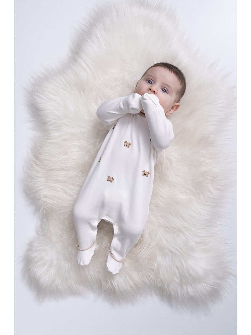 Karışık Unisex Bebek Pamuklu Ekru Nakışlı Tulum - Uzun Kollu Çıtçıtlı-8