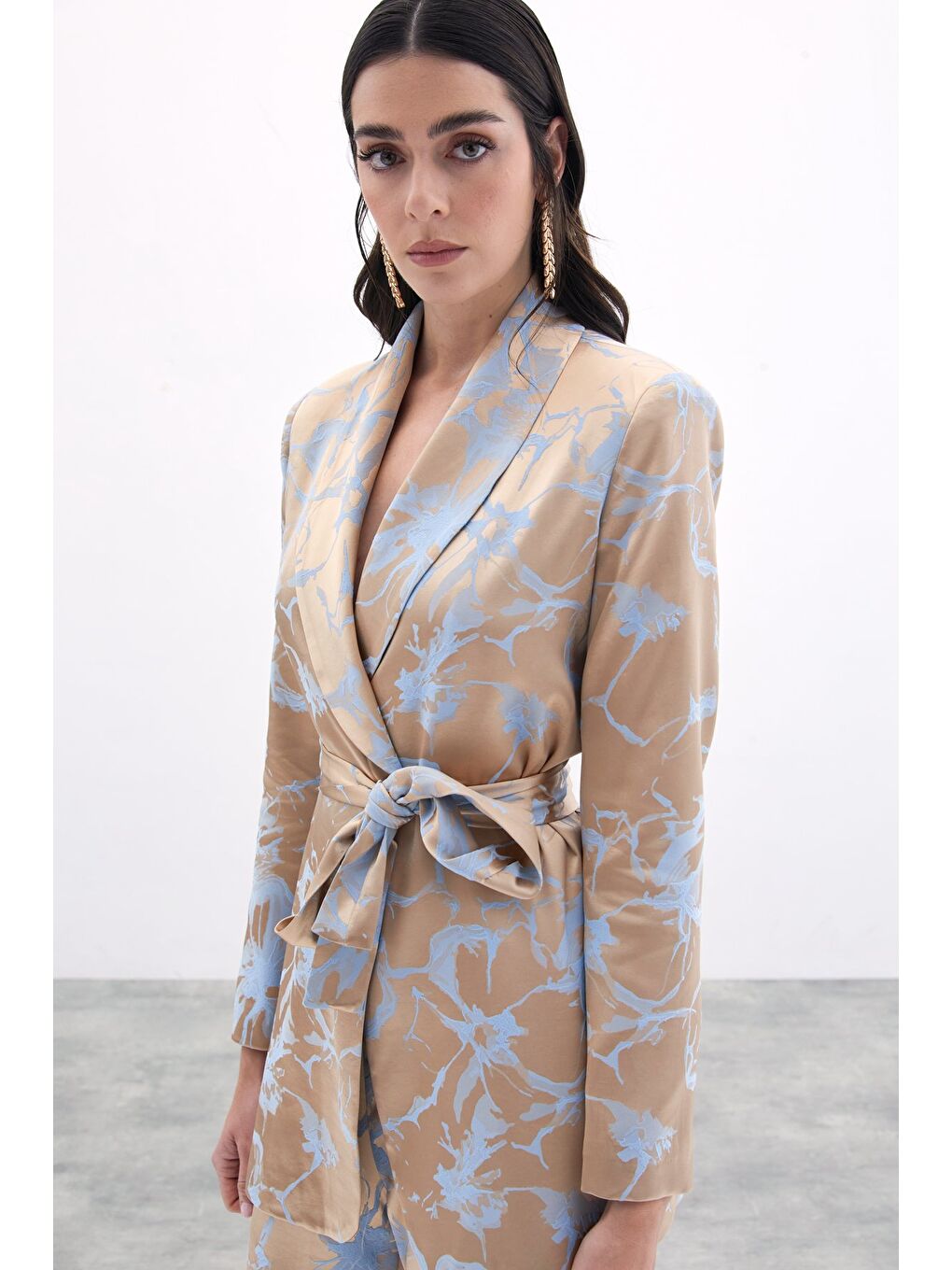 Desenli Uzun Ceket - Bebe Mavi-3