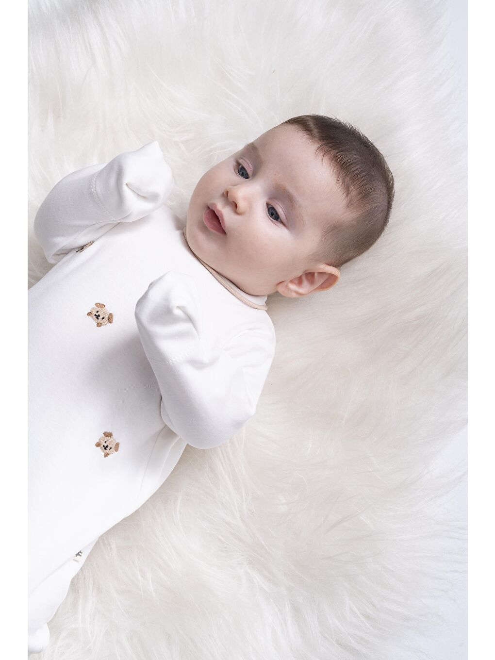 Karışık Unisex Bebek Pamuklu Ekru Nakışlı Tulum - Uzun Kollu Çıtçıtlı-9