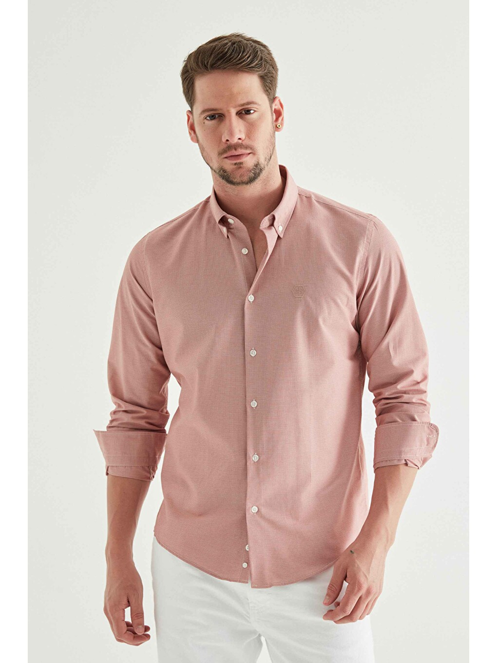 Slim Fit Turuncu Pötikare Gömlek