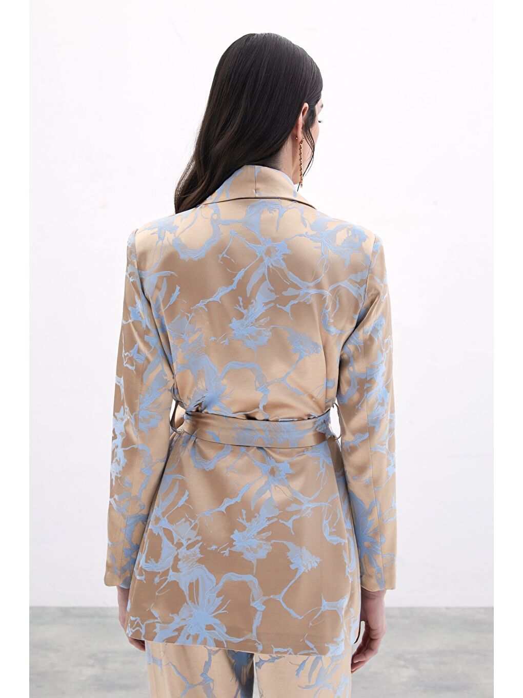 Desenli Uzun Ceket - Bebe Mavi-5