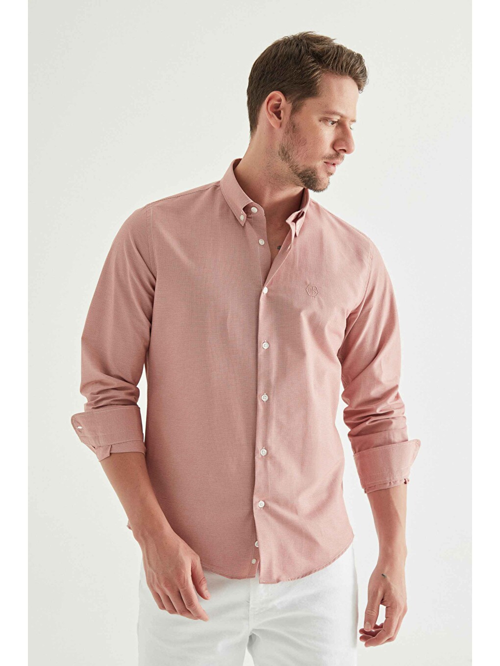 Slim Fit Turuncu Pötikare Gömlek-1