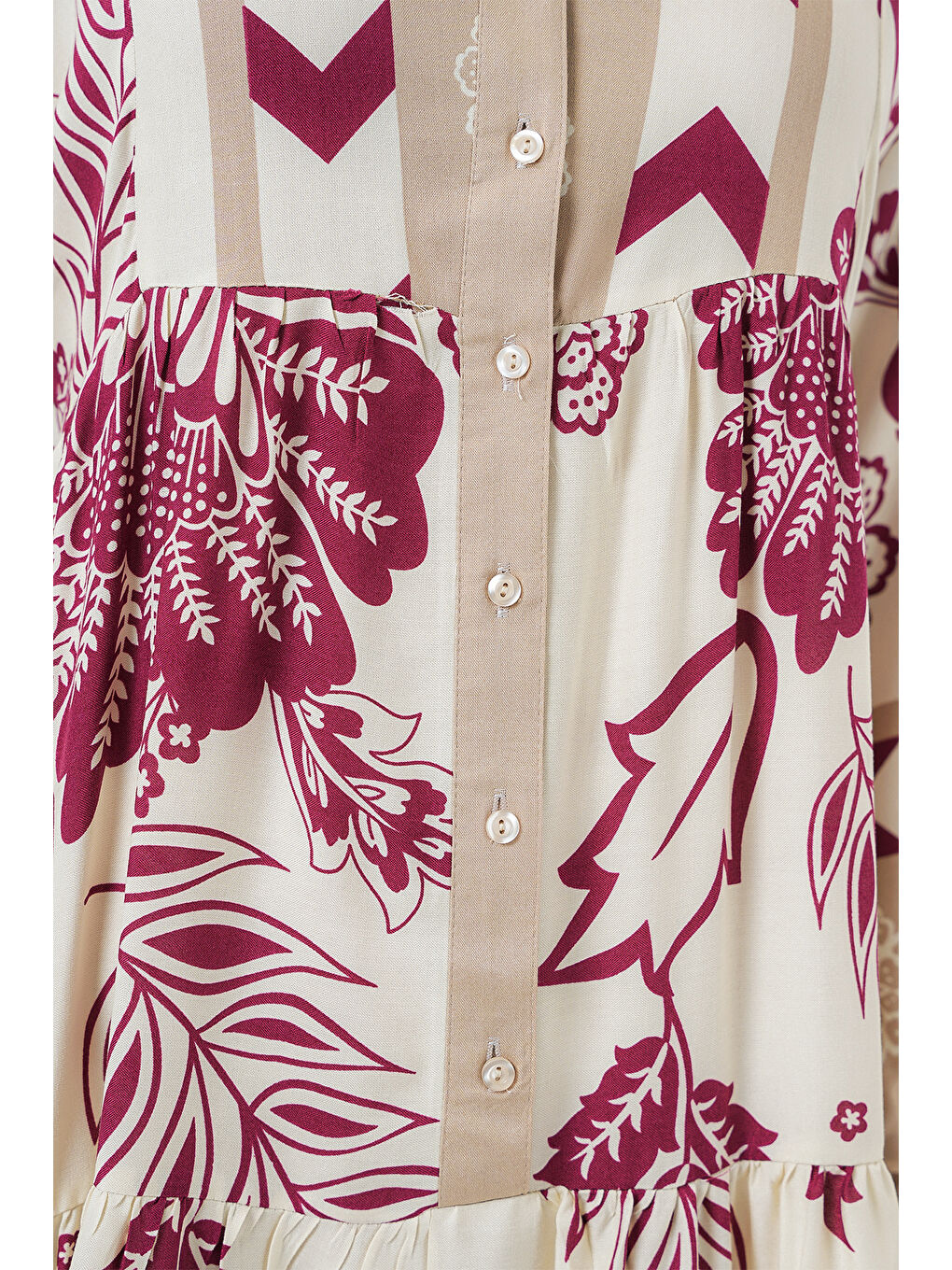 2423 Otantik Desenli Tesettür Elbise - F. Fuşya-4