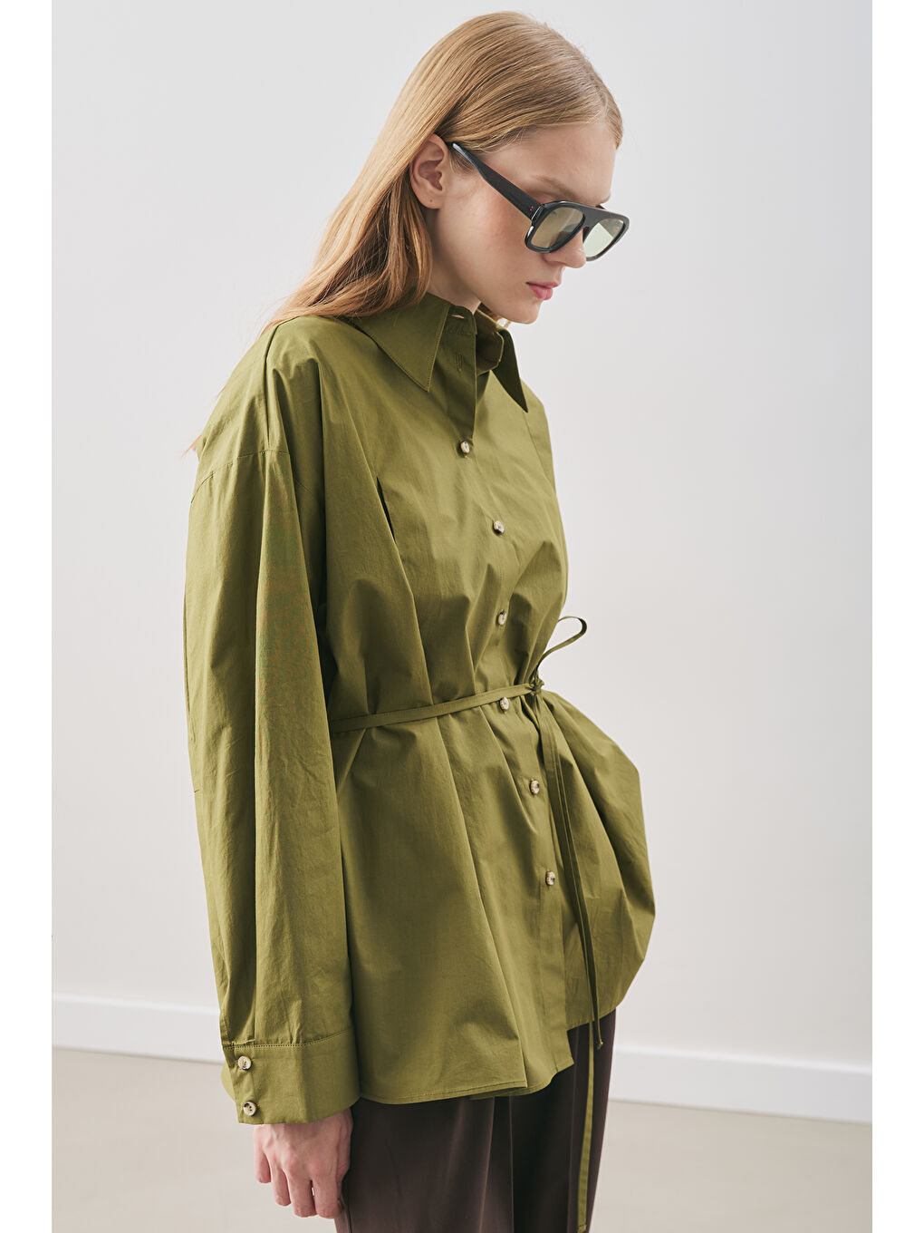 Parçalı Tasarım Gömlek Yağ Yeşili-3