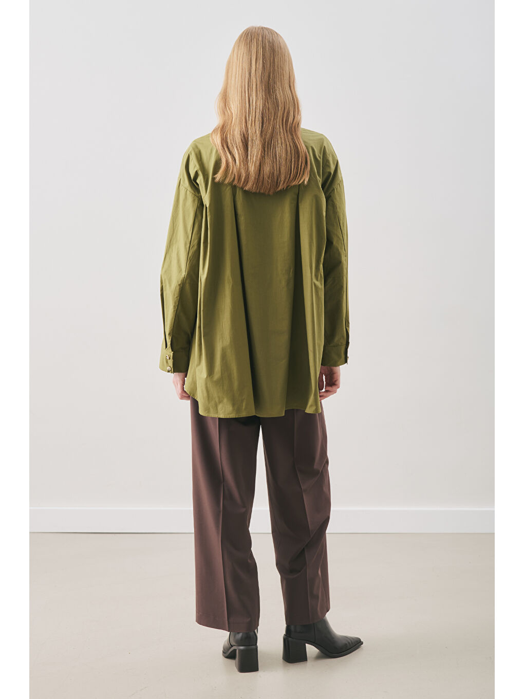 Parçalı Tasarım Gömlek Yağ Yeşili-4