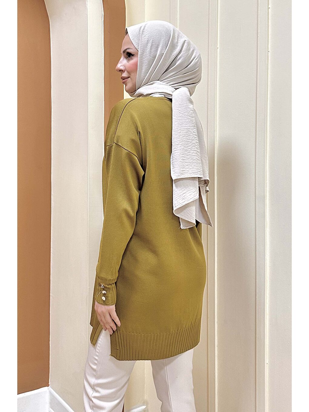 Düğmeli Triko Hırka Yağ Yeşili - 27798-YAG-YESILI-3