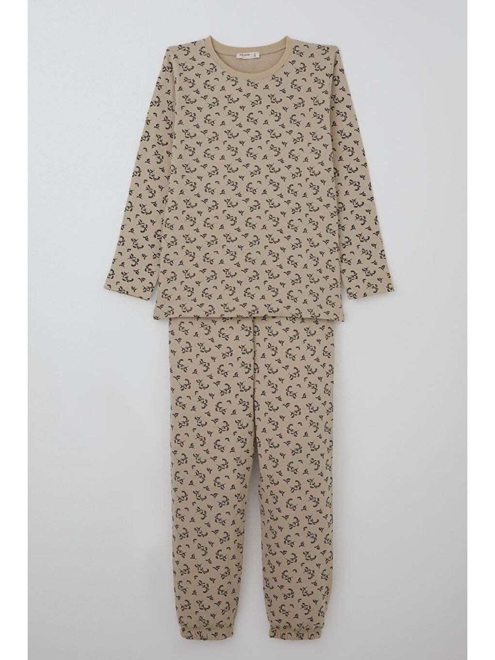 Kız Çocuk Pijama Takımı Çiçek Desenli Beli Paçası Lastikli Bej (9-12 Yaş)-2