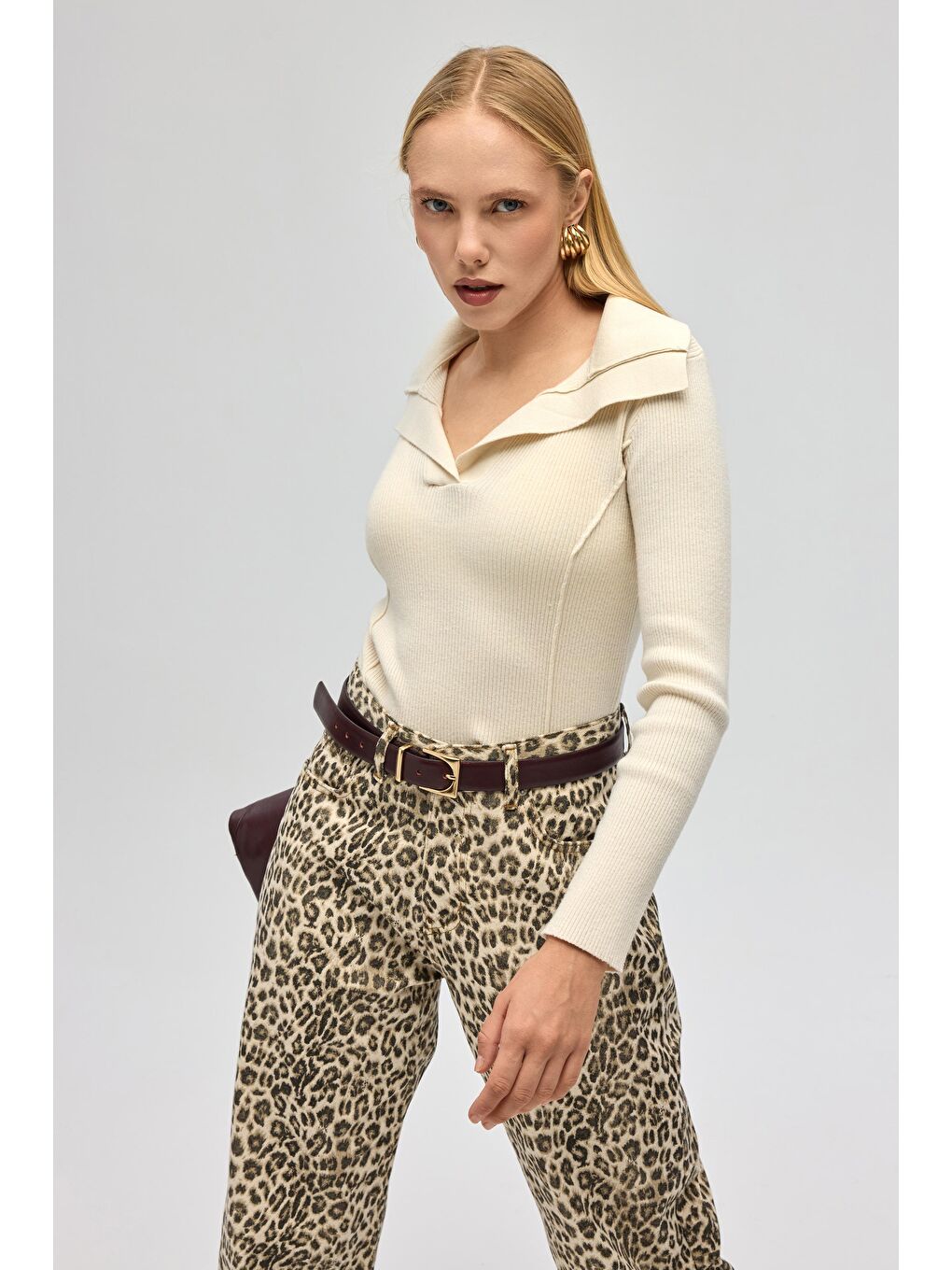 İnari Polo Yaka Bej Triko Kazak-3