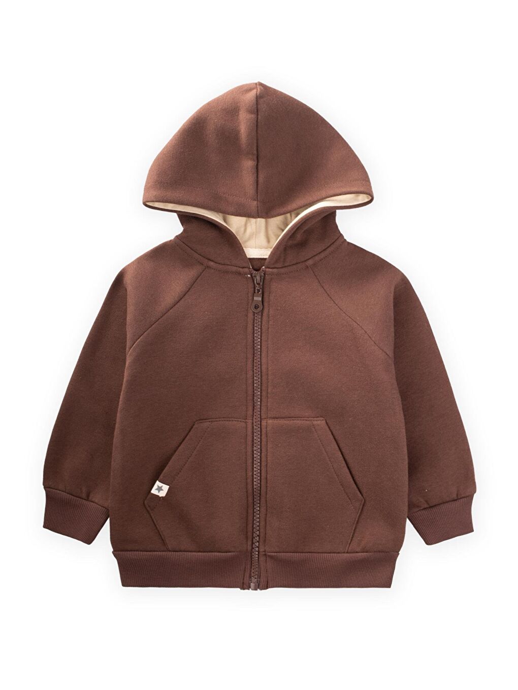 Kahverengi Kapüşonlu Fermuarlı Hırka 1-14 Yaş Kahve