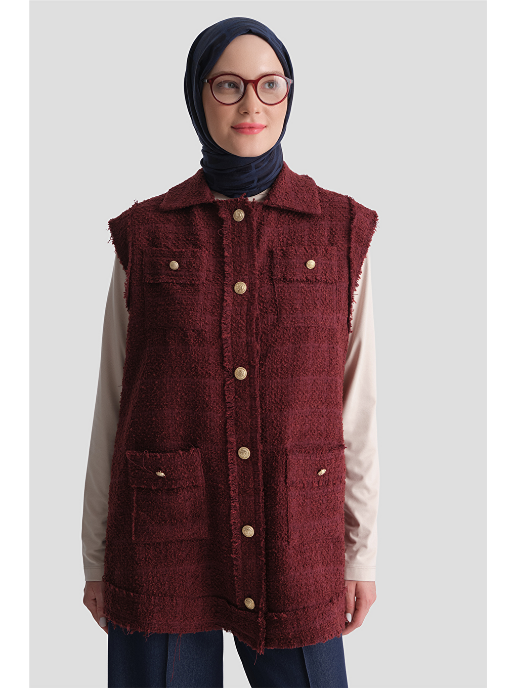 Simli Tüvit Yelek Bordo-2