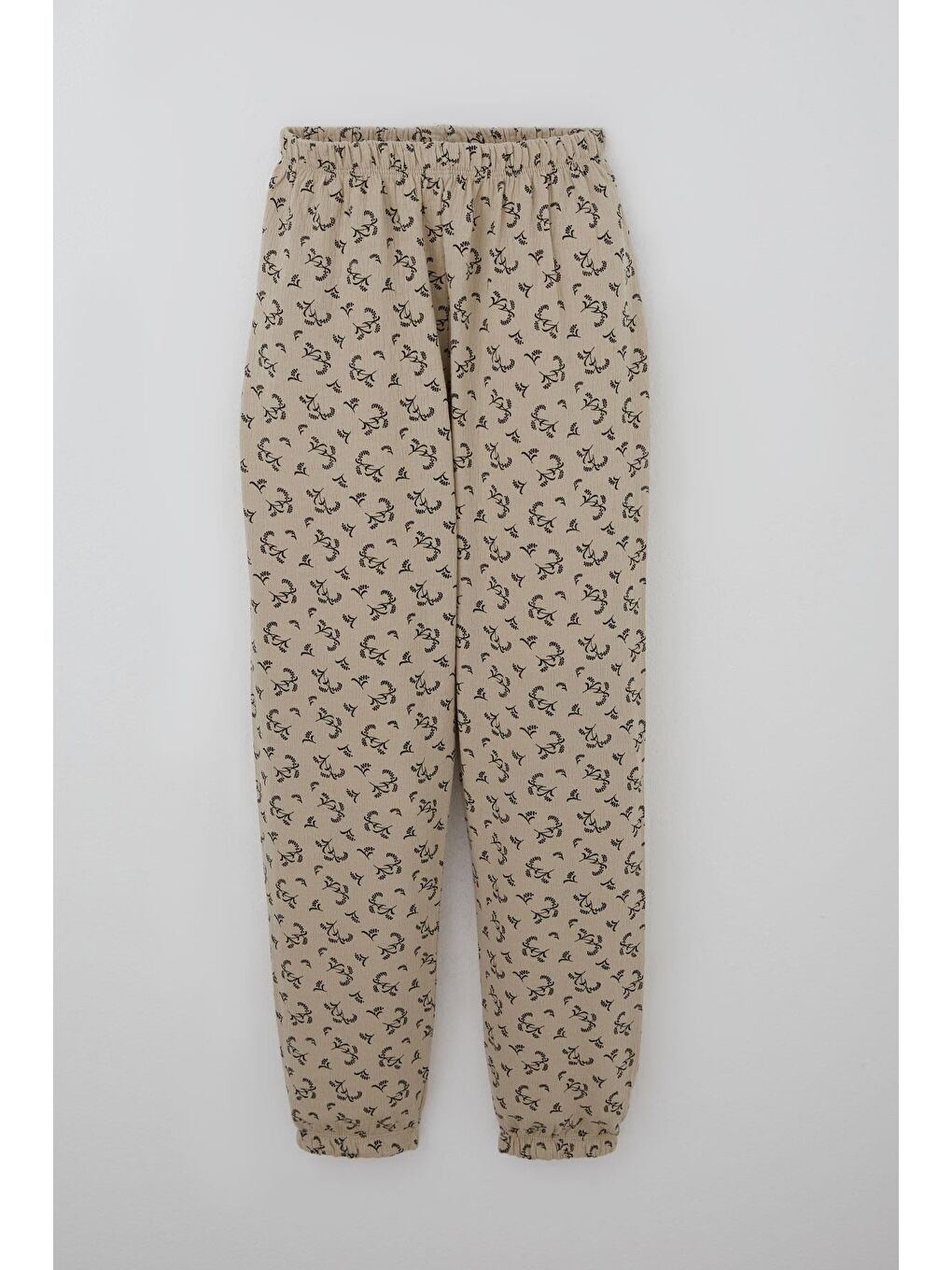 Kız Çocuk Pijama Takımı Çiçek Desenli Beli Paçası Lastikli Bej (9-12 Yaş)-4