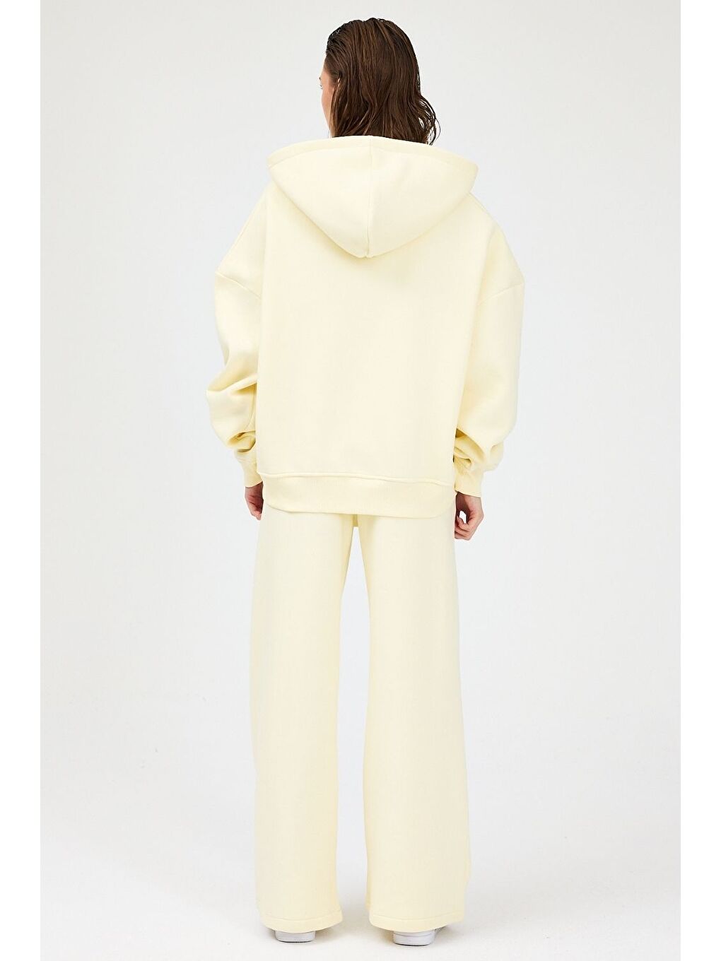 Bej Kadın Chill Oversize Vanilya Sarısı Fermuarlı Sweatshirt-3