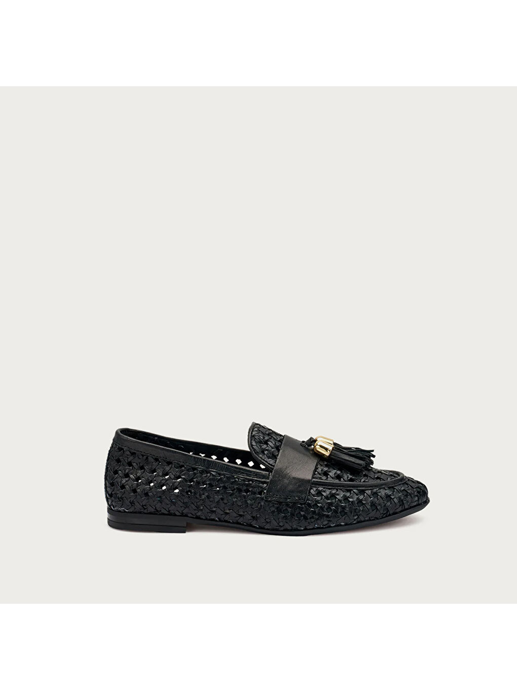 Kadın Siyah Loafer 95V6 WOVEN LEATHER LOAFERS WITH TASSELS