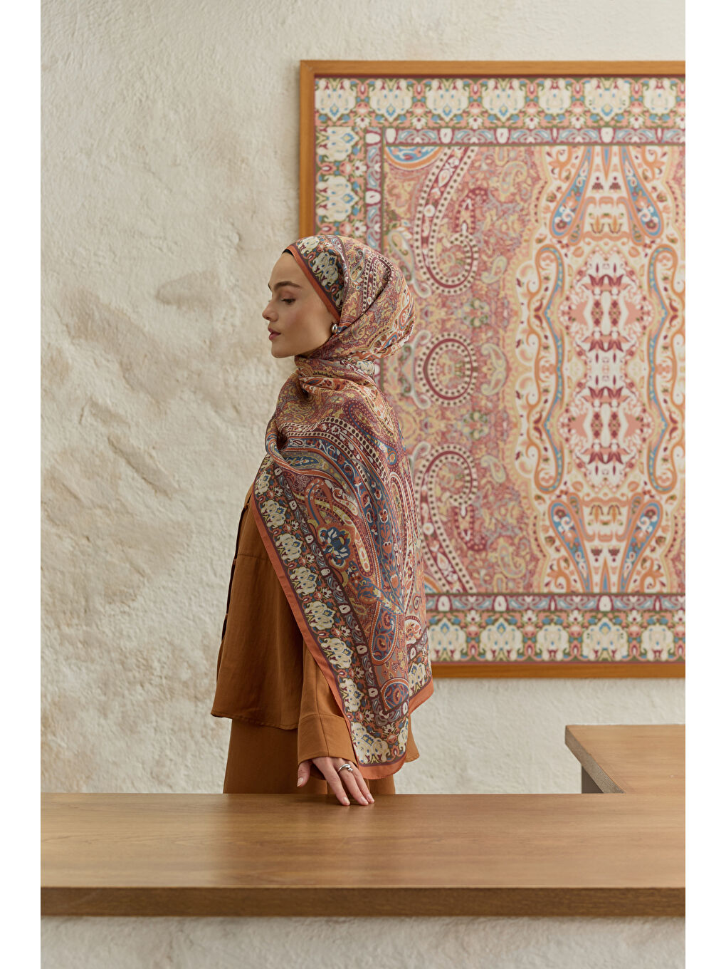 Turuncu Cupra Prive Desenli Şal Saga Kiremit-2