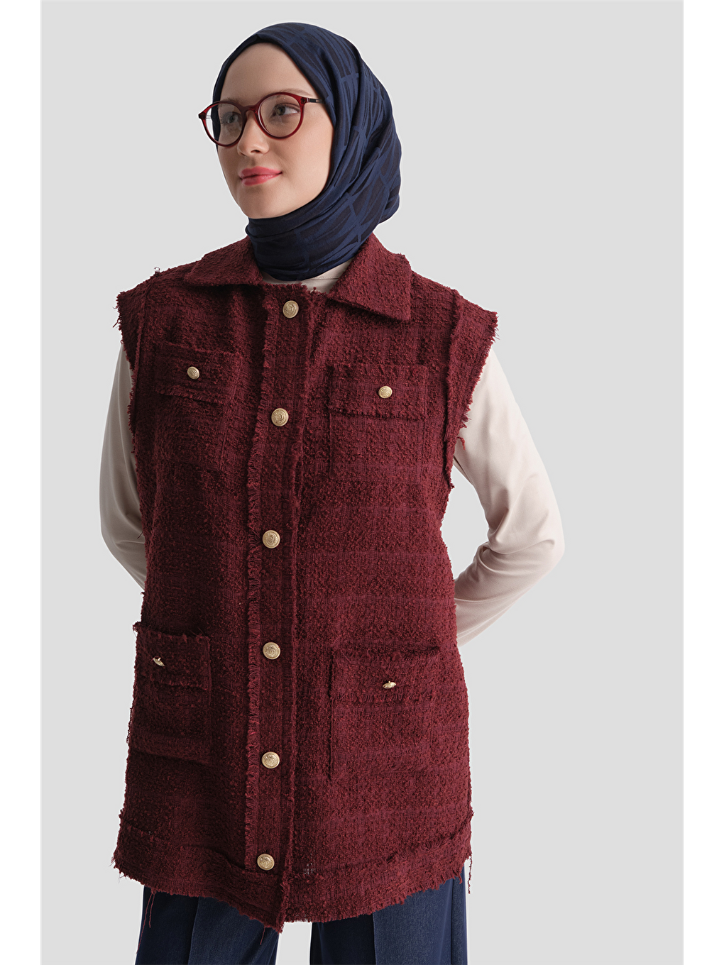 Simli Tüvit Yelek Bordo-3