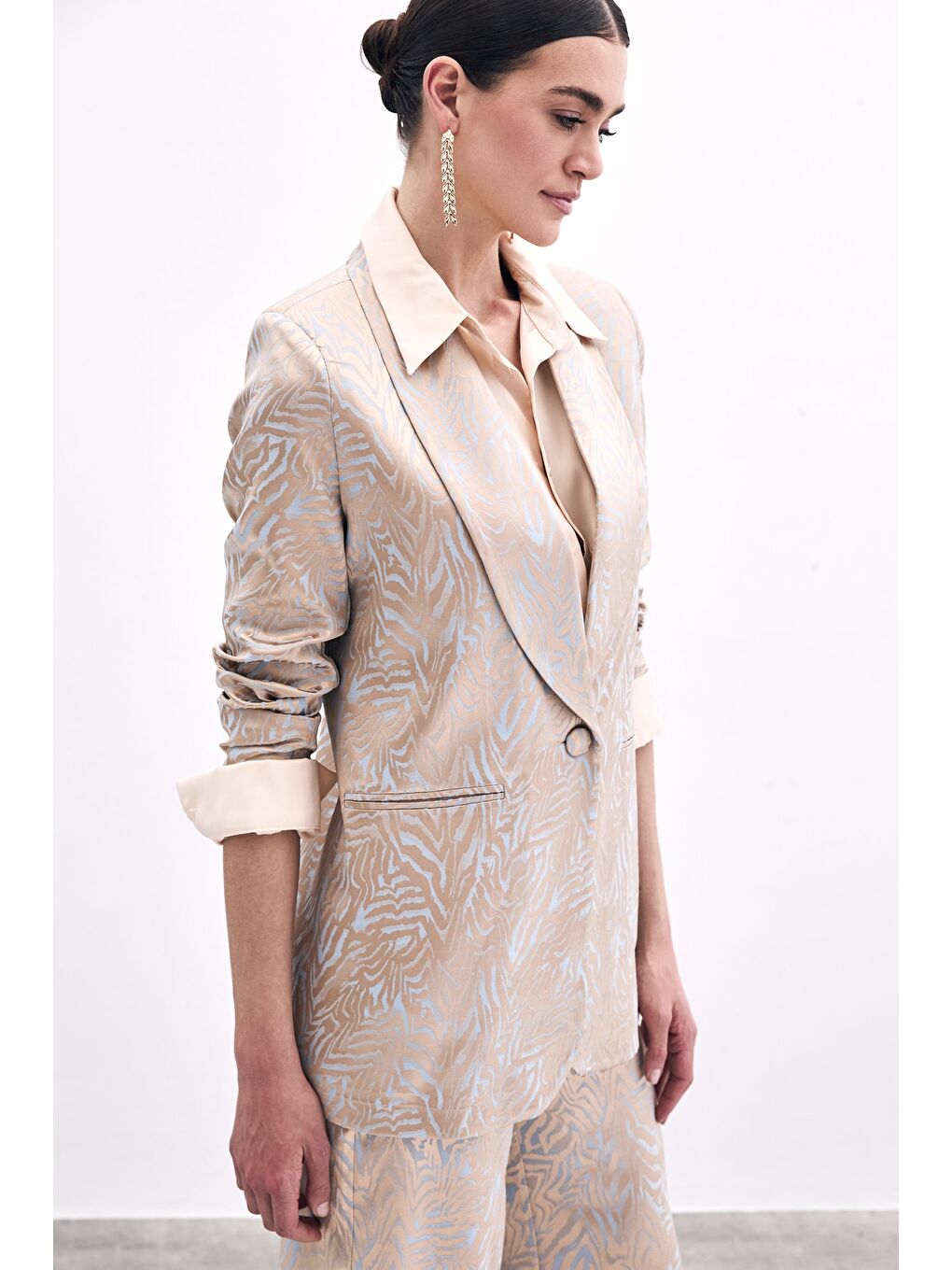 Zebra Desenli Ceket - Mavi-1