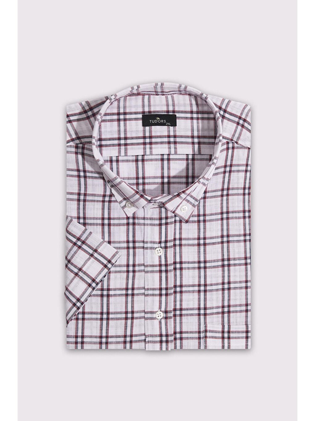 Karışık Erkek Büyük Beden Yaka Düğmeli Kareli Keten Efektli Kısa Kollu Gömlek