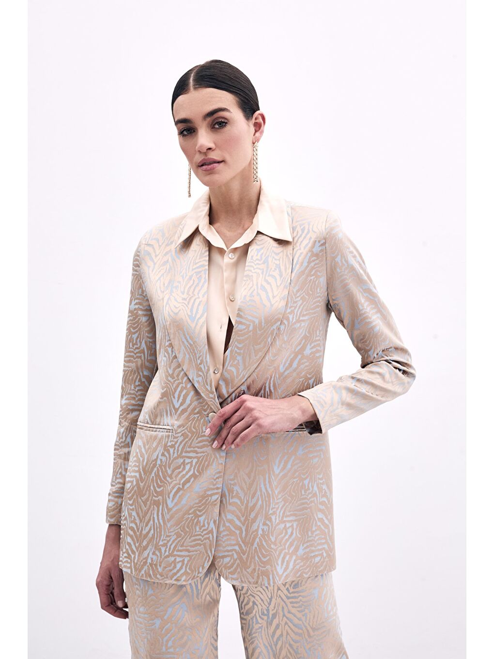 Zebra Desenli Ceket - Mavi-2