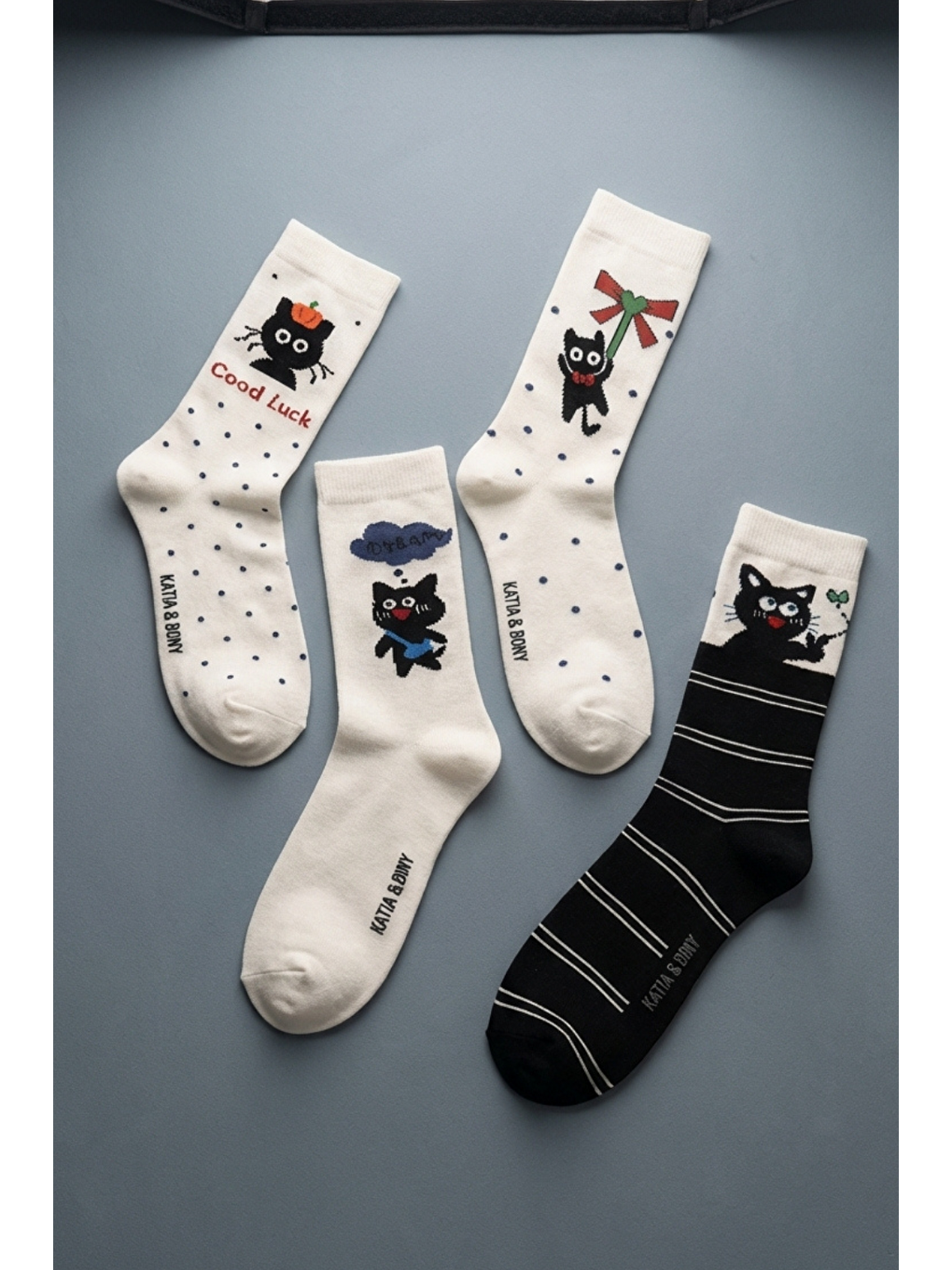 Karışık 4'Lü Paket Kedi Desenli Kız Çocuk Soket Çorap-2