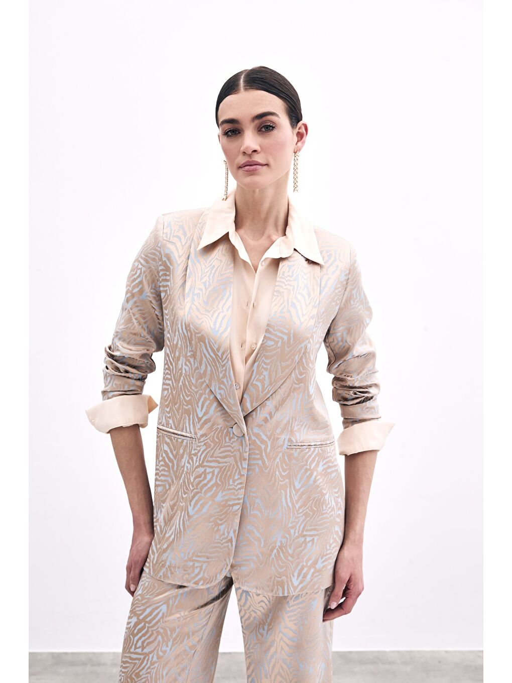 Zebra Desenli Ceket - Mavi-4