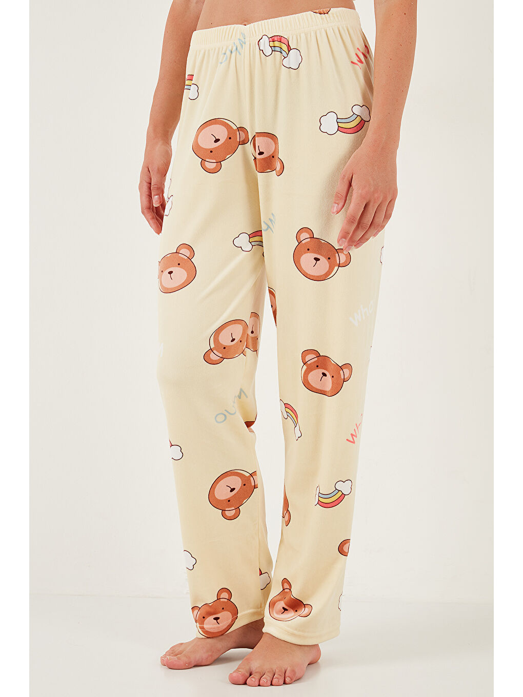 Sarı Desenli Regular Fit Bisiklet Yaka Uzun Kollu Kadın Pijama Takımı 65713312-2