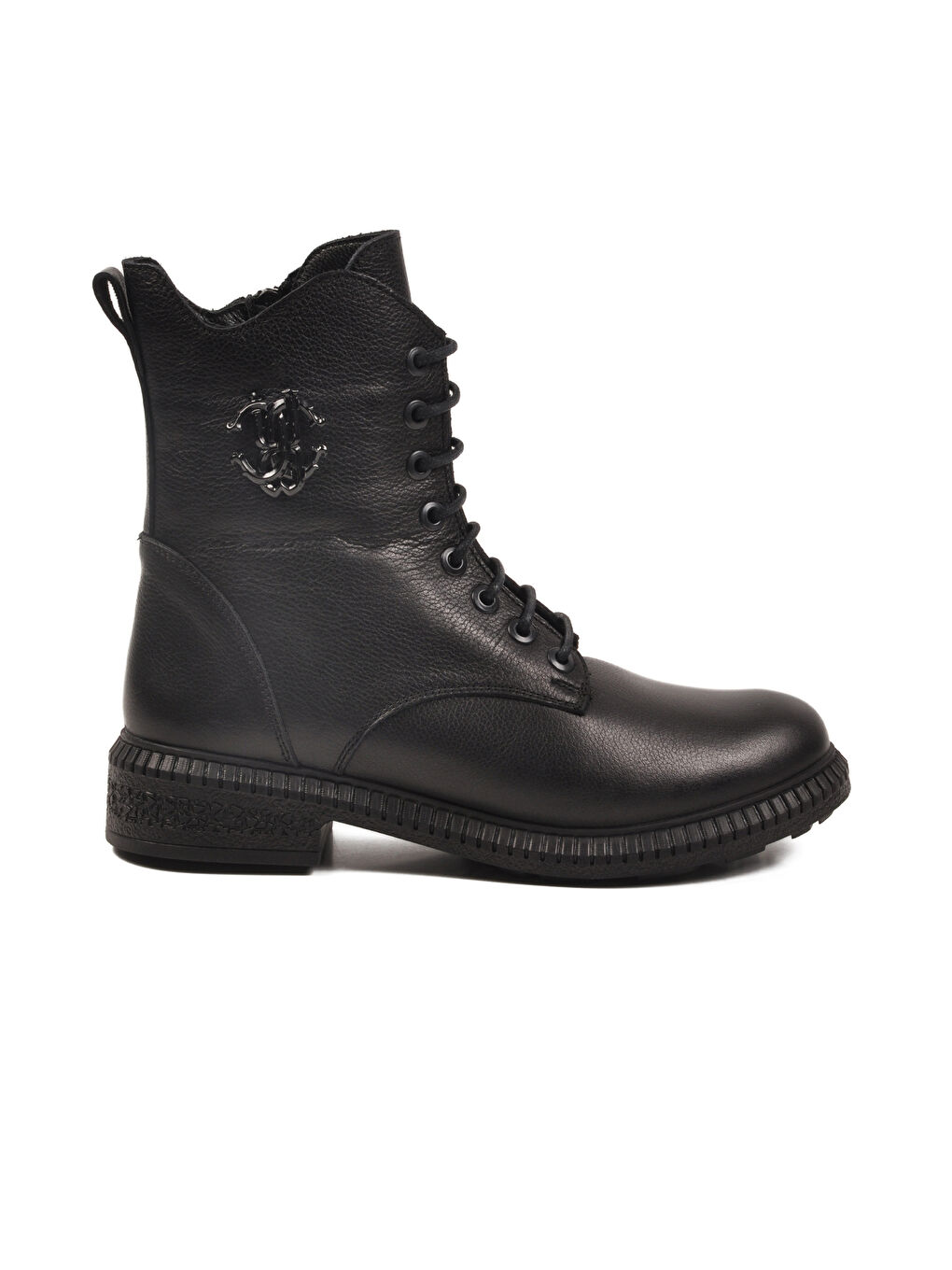 Siyah Hakiki Deri Bağcıklı Kaymaz Polarlı Kadın Bot 20912-1 Z-1