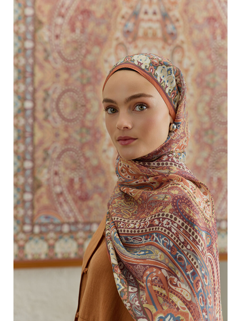 Turuncu Cupra Prive Desenli Şal Saga Kiremit-3