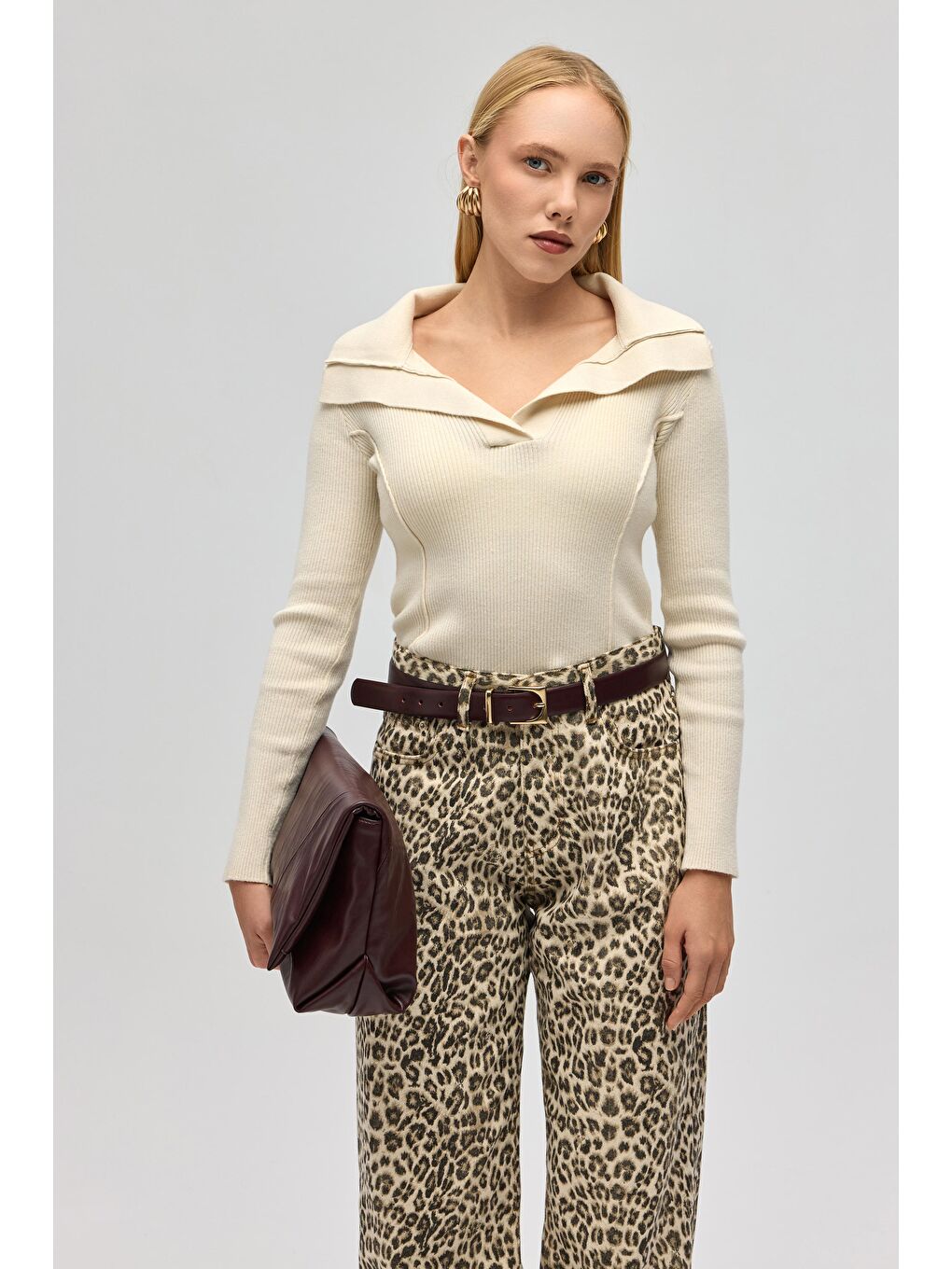 İnari Polo Yaka Bej Triko Kazak-5